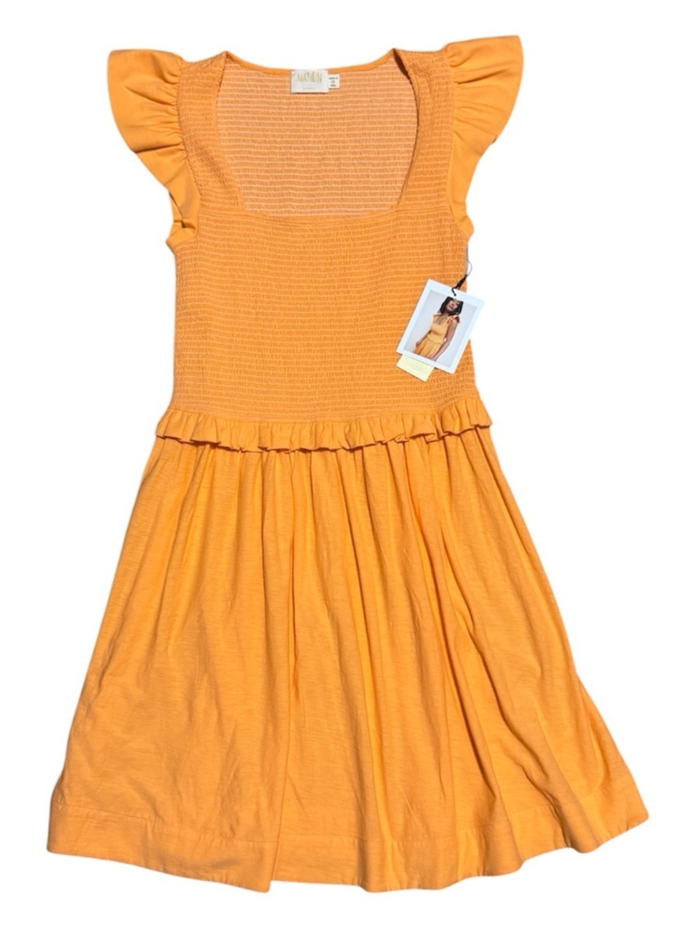 080 NATION LTD. Women's Ginger Smocked Pima Cotton Dress - Tang, Medium - Picture 7 of 16